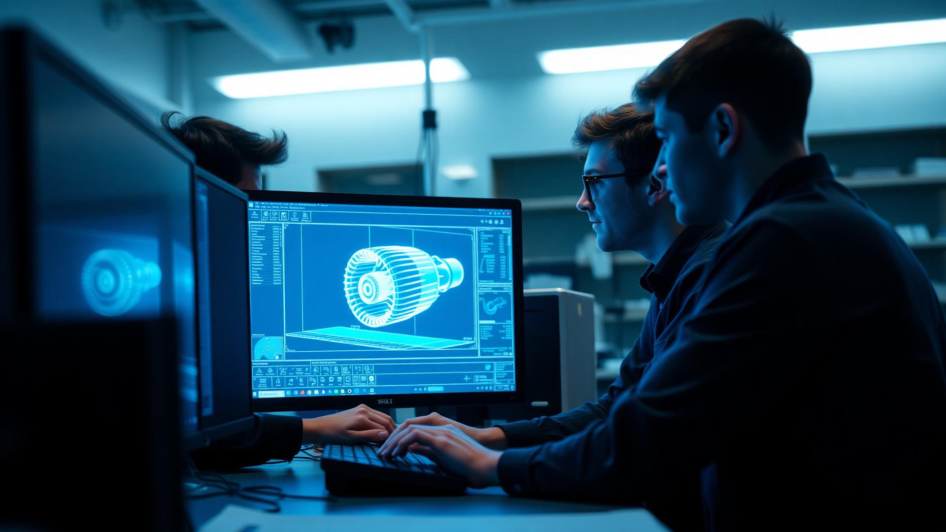 Engineering students at CAD workstation